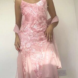 pink silk midi dress casual with matching scarf